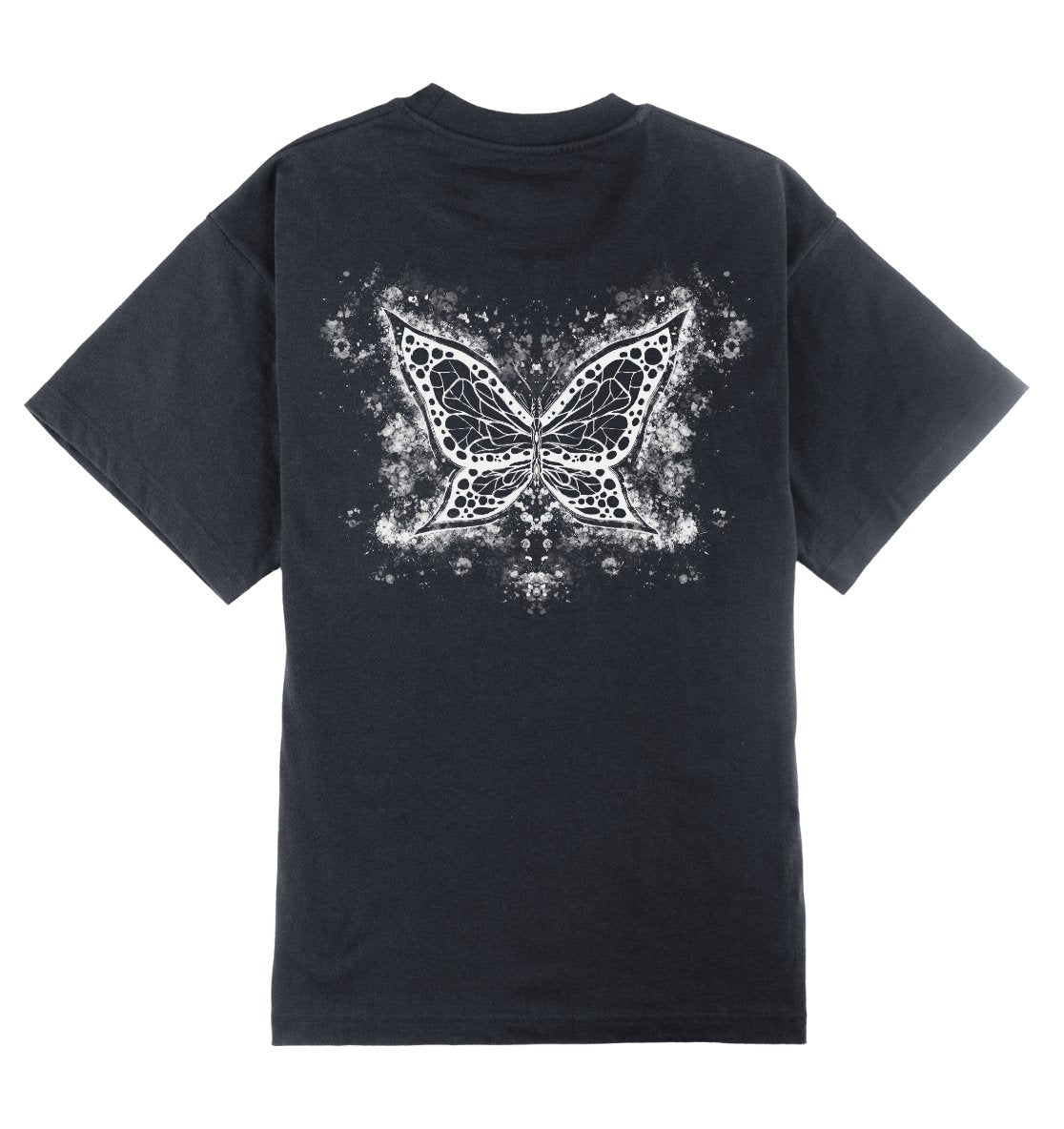Oversized Grijs T-shirt voor heren en dames van DESONS, met een opvallende witte vlinderprint op de achterkant. Luxe streetwear T-shirt.
