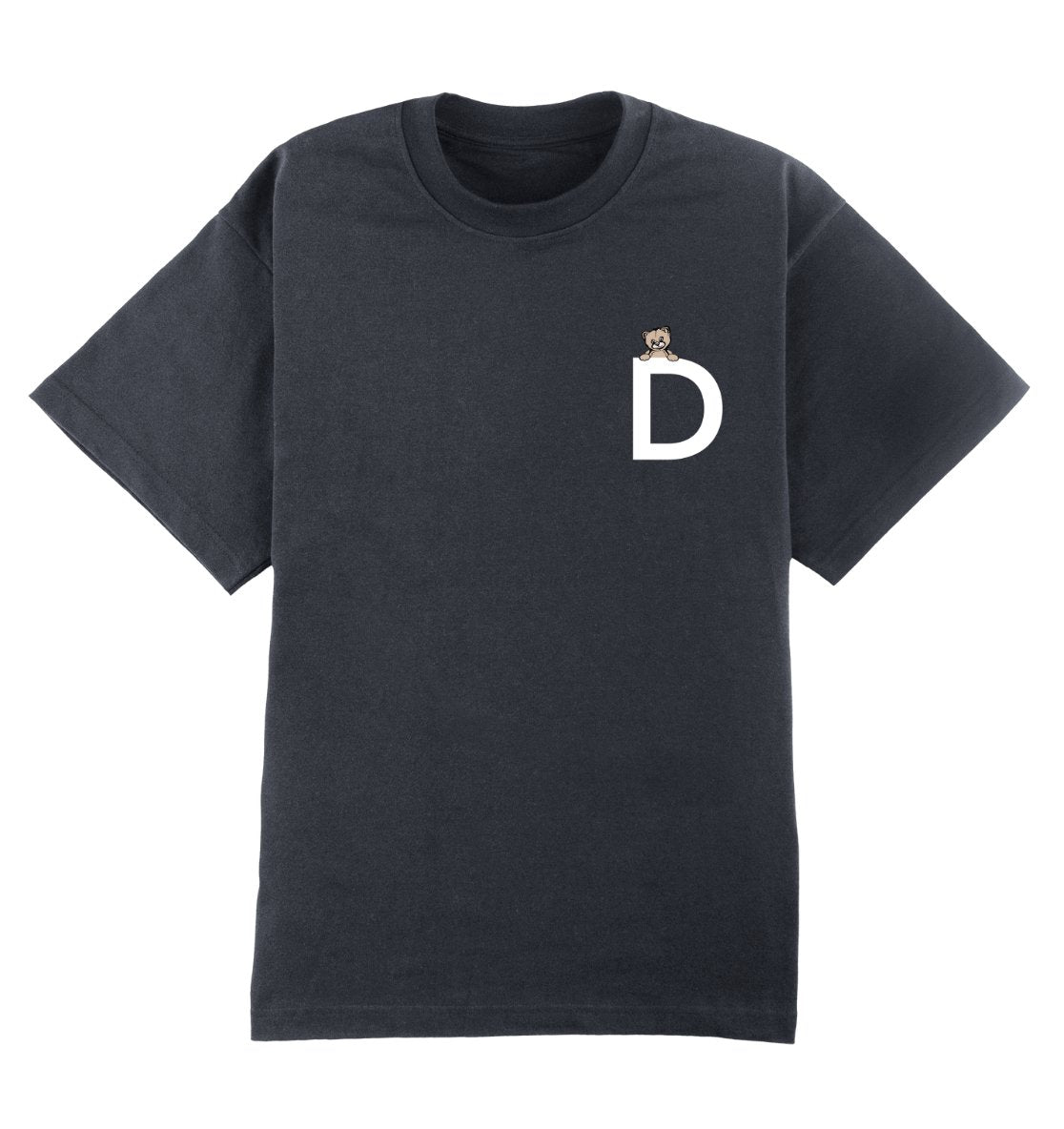 Oversized T-shirt in grijs voor heren en dames van DESONS, met een minimalistisch wit logo en teddybeeraccent op de borst. Luxe streetwear T-shirt.