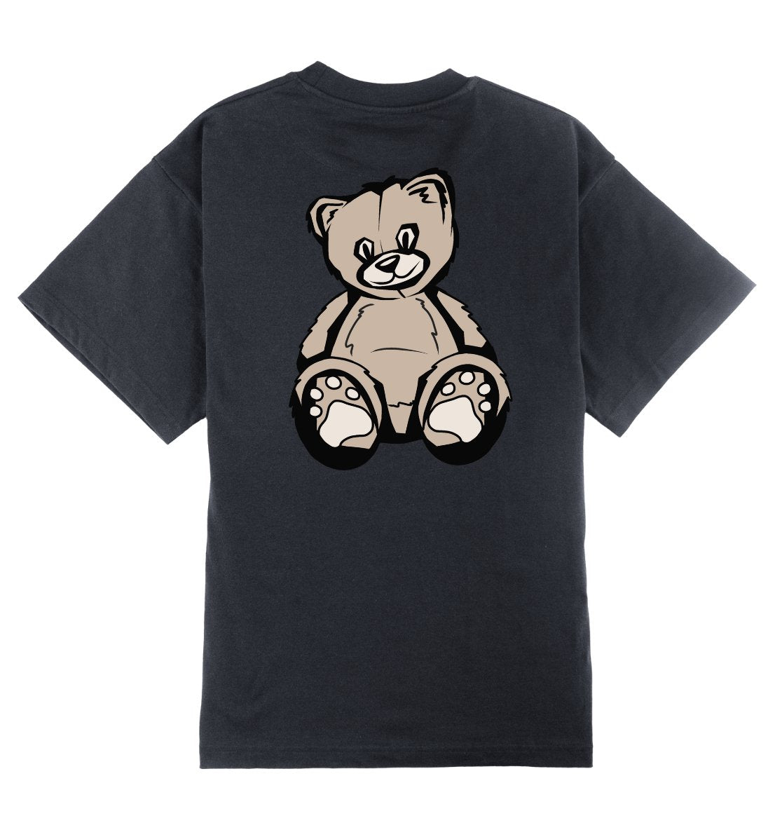 Oversized T-shirt in grijs voor heren en dames van DESONS, met een grote teddybeerprint op de achterkant. Luxe en speels streetwear T-shirt.