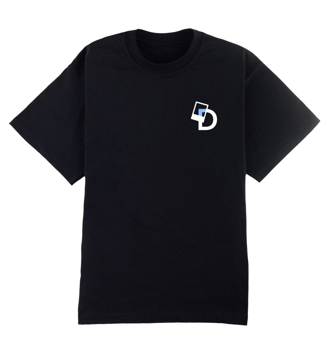 Oversized zwart T-shirt voor heren en dames van DESONS, met een minimalistisch logo op de borst. Luxe streetwear T-shirt.