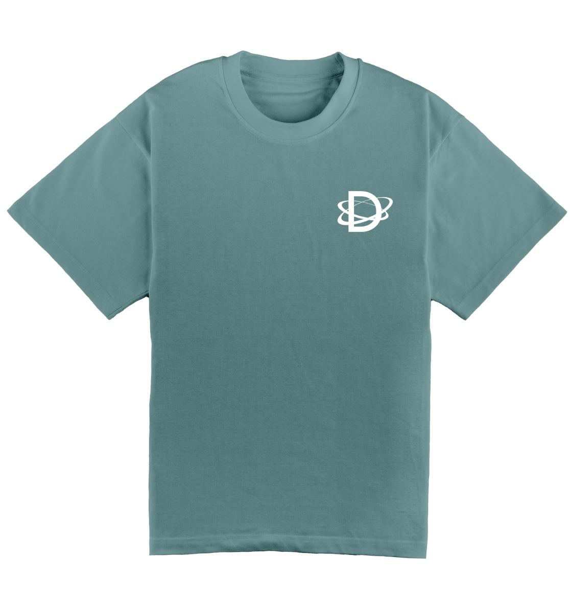 Oversized citadel DESONS t-shirt voor heren en dames met een minimalistisch wit logo en orbitale lijnen op de borst, luxe oversized streetwear t-shirts.