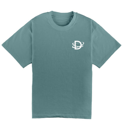 Oversized citadel DESONS t-shirt voor heren en dames met een minimalistisch wit logo en orbitale lijnen op de borst, luxe oversized streetwear t-shirts.