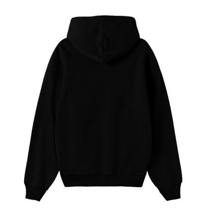 Detailfoto van de dikke 420 GSM-stof van een zwarte hoodie van DESONS.