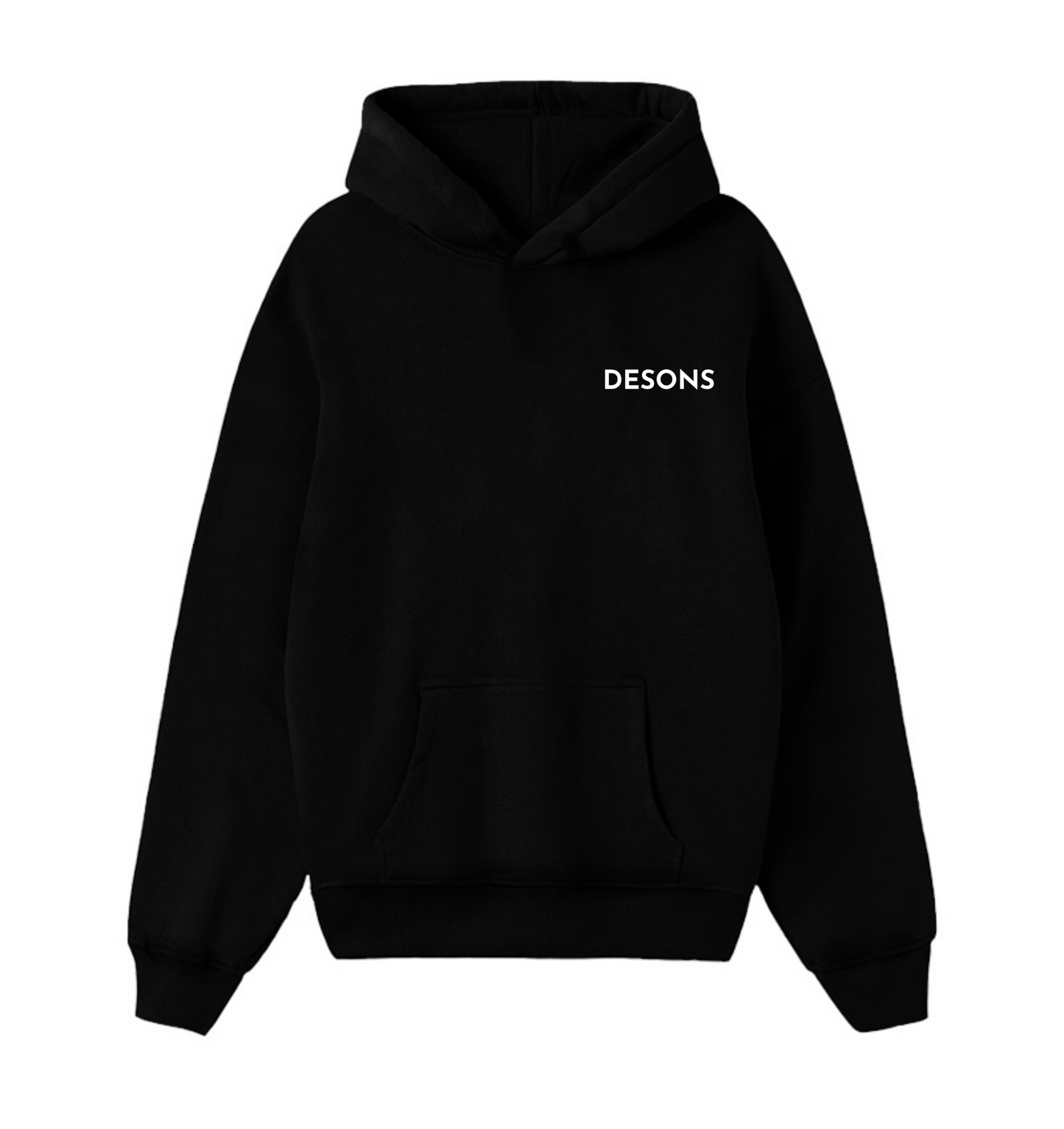 Basic zwarte hoodie met buidelzak en capuchon, perfect voor koude dagen.