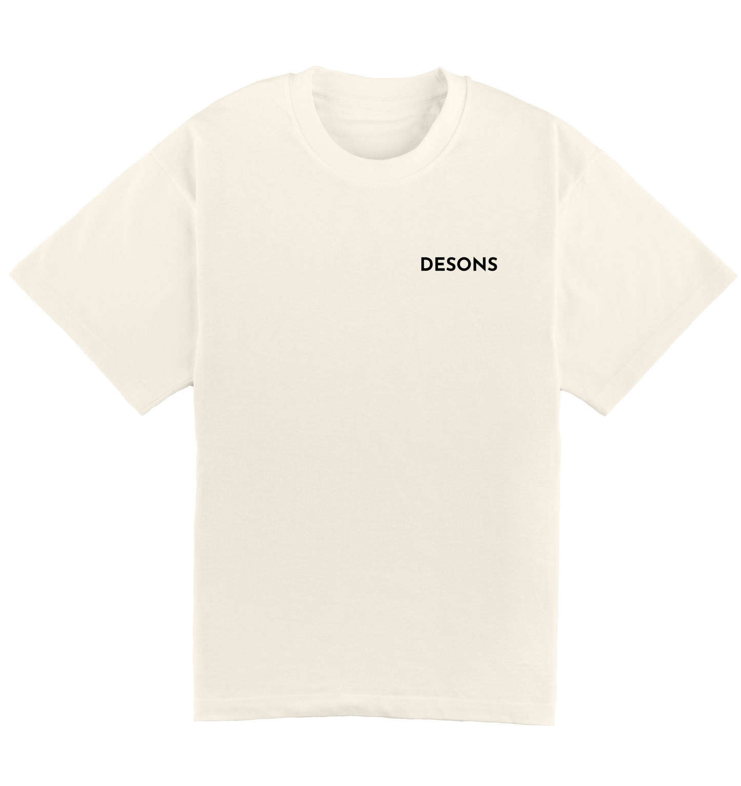 Detailfoto van de zachte 240 GSM-stof van een crèmekleurig T-shirt van DESONS.