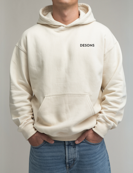 Oversized crèmekleurige hoodie voor dames en heren, gemaakt van dikke 420 GSM-stof.