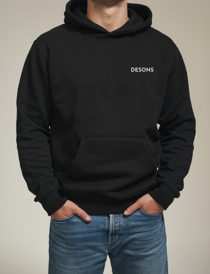 Oversized zwarte hoodie voor dames en heren, gemaakt van dikke 420 GSM-stof.